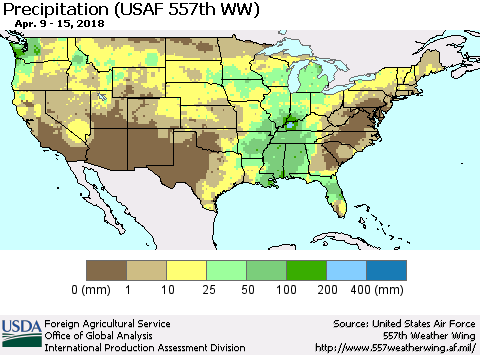 United States Precipitation (USAF 557th WW) Thematic Map For 4/9/2018 - 4/15/2018