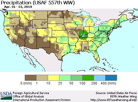United States Precipitation (USAF 557th WW) Thematic Map For 4/16/2018 - 4/22/2018