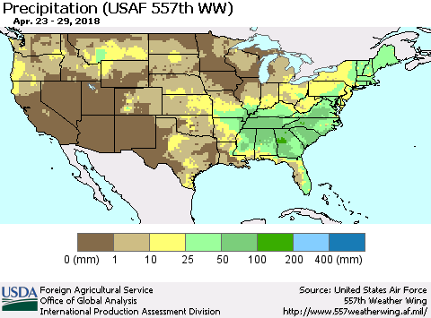 United States Precipitation (USAF 557th WW) Thematic Map For 4/23/2018 - 4/29/2018