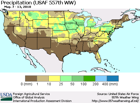 United States Precipitation (USAF 557th WW) Thematic Map For 5/7/2018 - 5/13/2018