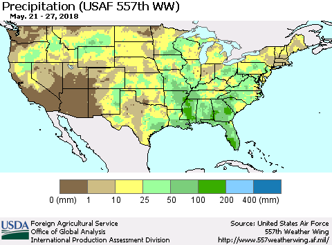 United States Precipitation (USAF 557th WW) Thematic Map For 5/21/2018 - 5/27/2018