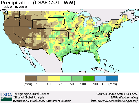 United States Precipitation (USAF 557th WW) Thematic Map For 7/2/2018 - 7/8/2018