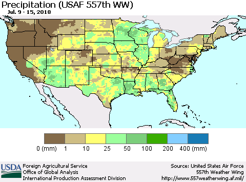 United States Precipitation (USAF 557th WW) Thematic Map For 7/9/2018 - 7/15/2018