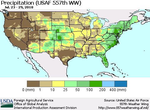 United States Precipitation (USAF 557th WW) Thematic Map For 7/23/2018 - 7/29/2018