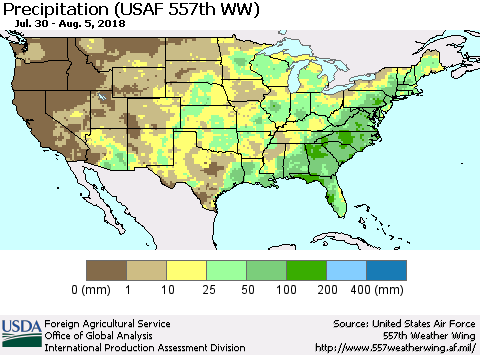 United States Precipitation (USAF 557th WW) Thematic Map For 7/30/2018 - 8/5/2018