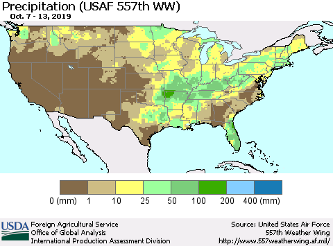 United States Precipitation (USAF 557th WW) Thematic Map For 10/7/2019 - 10/13/2019