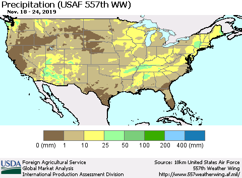 United States Precipitation (USAF 557th WW) Thematic Map For 11/18/2019 - 11/24/2019