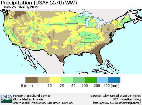 United States Precipitation (USAF 557th WW) Thematic Map For 11/25/2019 - 12/1/2019