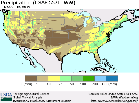 United States Precipitation (USAF 557th WW) Thematic Map For 12/9/2019 - 12/15/2019