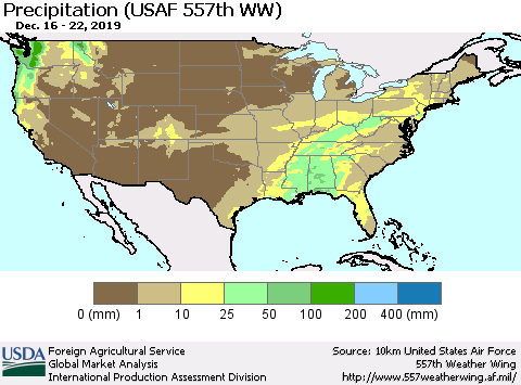 United States Precipitation (USAF 557th WW) Thematic Map For 12/16/2019 - 12/22/2019