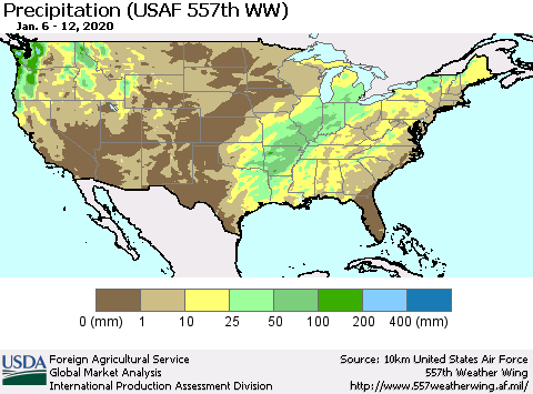 United States Precipitation (USAF 557th WW) Thematic Map For 1/6/2020 - 1/12/2020