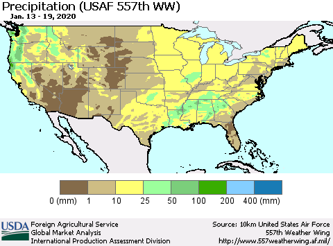 United States Precipitation (USAF 557th WW) Thematic Map For 1/13/2020 - 1/19/2020