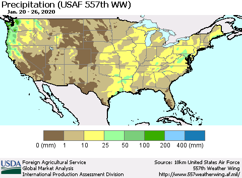 United States Precipitation (USAF 557th WW) Thematic Map For 1/20/2020 - 1/26/2020