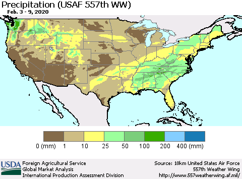United States Precipitation (USAF 557th WW) Thematic Map For 2/3/2020 - 2/9/2020