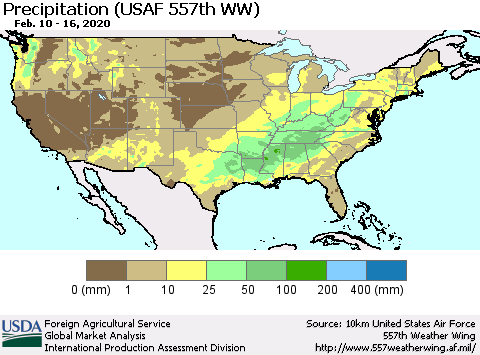 United States Precipitation (USAF 557th WW) Thematic Map For 2/10/2020 - 2/16/2020