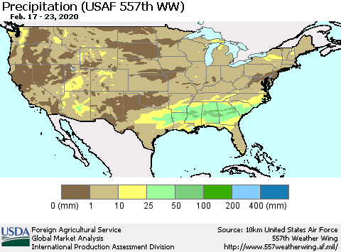 United States Precipitation (USAF 557th WW) Thematic Map For 2/17/2020 - 2/23/2020