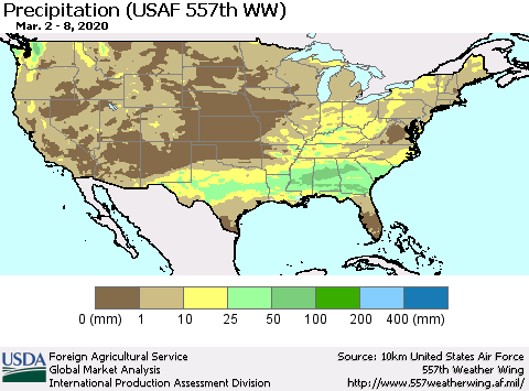 United States Precipitation (USAF 557th WW) Thematic Map For 3/2/2020 - 3/8/2020