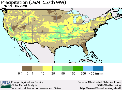 United States Precipitation (USAF 557th WW) Thematic Map For 3/9/2020 - 3/15/2020