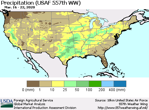 United States Precipitation (USAF 557th WW) Thematic Map For 3/16/2020 - 3/22/2020