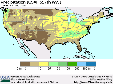 United States Precipitation (USAF 557th WW) Thematic Map For 3/23/2020 - 3/29/2020