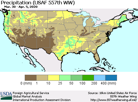 United States Precipitation (USAF 557th WW) Thematic Map For 3/30/2020 - 4/5/2020