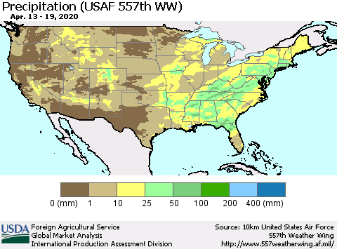 United States Precipitation (USAF 557th WW) Thematic Map For 4/13/2020 - 4/19/2020