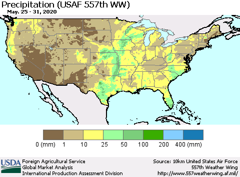 United States Precipitation (USAF 557th WW) Thematic Map For 5/25/2020 - 5/31/2020