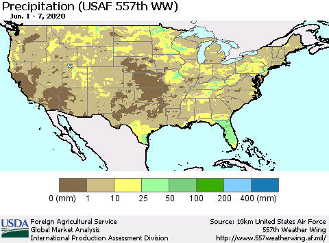 United States Precipitation (USAF 557th WW) Thematic Map For 6/1/2020 - 6/7/2020