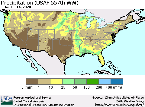 United States Precipitation (USAF 557th WW) Thematic Map For 6/8/2020 - 6/14/2020