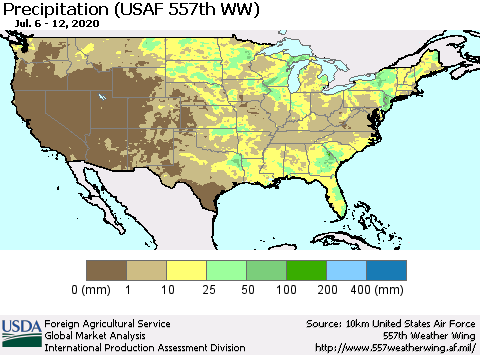 United States Precipitation (USAF 557th WW) Thematic Map For 7/6/2020 - 7/12/2020