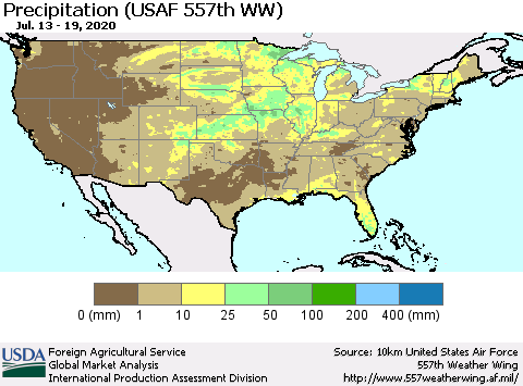 United States Precipitation (USAF 557th WW) Thematic Map For 7/13/2020 - 7/19/2020