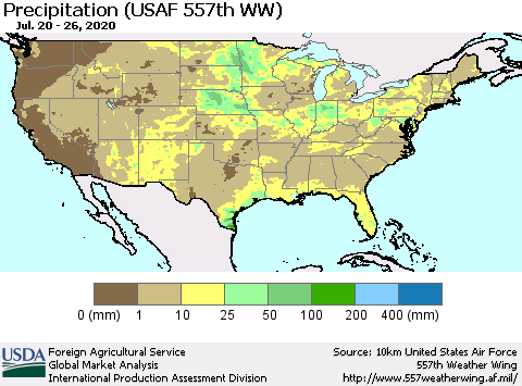 United States Precipitation (USAF 557th WW) Thematic Map For 7/20/2020 - 7/26/2020