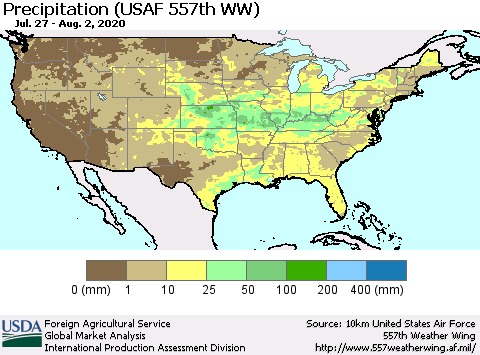 United States Precipitation (USAF 557th WW) Thematic Map For 7/27/2020 - 8/2/2020