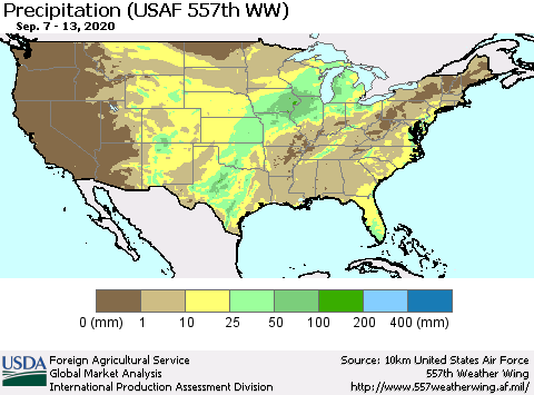 United States Precipitation (USAF 557th WW) Thematic Map For 9/7/2020 - 9/13/2020