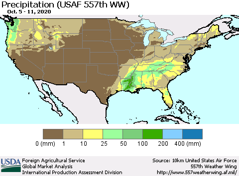 United States Precipitation (USAF 557th WW) Thematic Map For 10/5/2020 - 10/11/2020