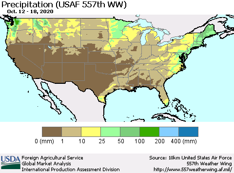 United States Precipitation (USAF 557th WW) Thematic Map For 10/12/2020 - 10/18/2020