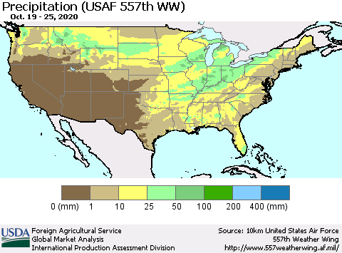 United States Precipitation (USAF 557th WW) Thematic Map For 10/19/2020 - 10/25/2020