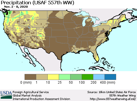 United States Precipitation (USAF 557th WW) Thematic Map For 11/2/2020 - 11/8/2020