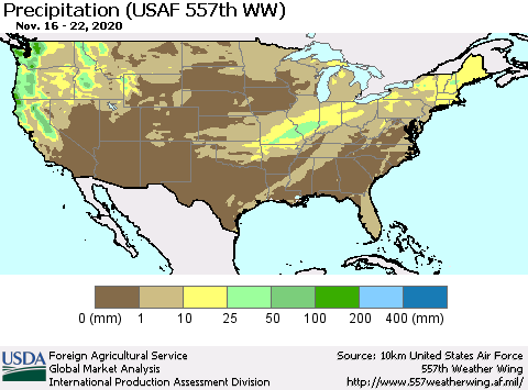 United States Precipitation (USAF 557th WW) Thematic Map For 11/16/2020 - 11/22/2020