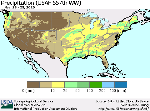 United States Precipitation (USAF 557th WW) Thematic Map For 11/23/2020 - 11/29/2020