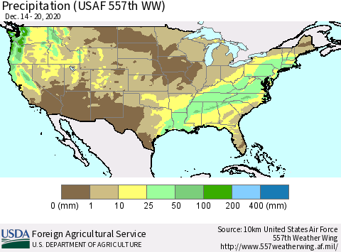 United States Precipitation (USAF 557th WW) Thematic Map For 12/14/2020 - 12/20/2020