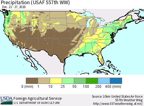 United States Precipitation (USAF 557th WW) Thematic Map For 12/21/2020 - 12/27/2020