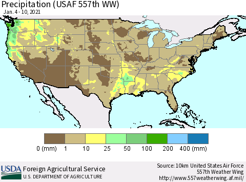 United States Precipitation (USAF 557th WW) Thematic Map For 1/4/2021 - 1/10/2021