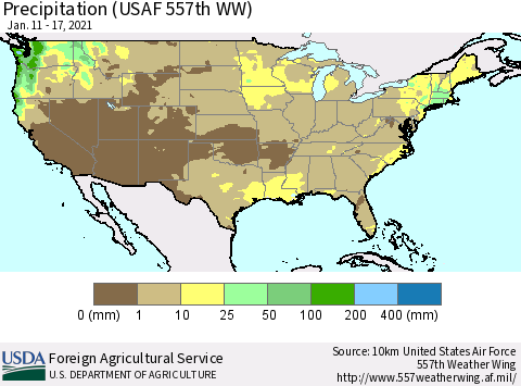 United States Precipitation (USAF 557th WW) Thematic Map For 1/11/2021 - 1/17/2021