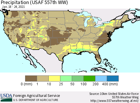 United States Precipitation (USAF 557th WW) Thematic Map For 1/18/2021 - 1/24/2021