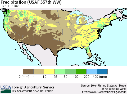 United States Precipitation (USAF 557th WW) Thematic Map For 2/1/2021 - 2/7/2021