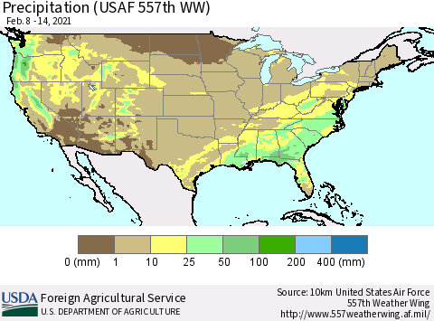 United States Precipitation (USAF 557th WW) Thematic Map For 2/8/2021 - 2/14/2021