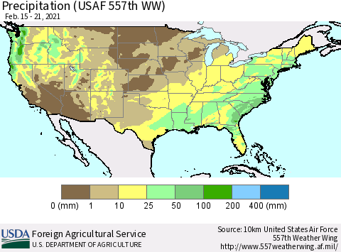 United States Precipitation (USAF 557th WW) Thematic Map For 2/15/2021 - 2/21/2021