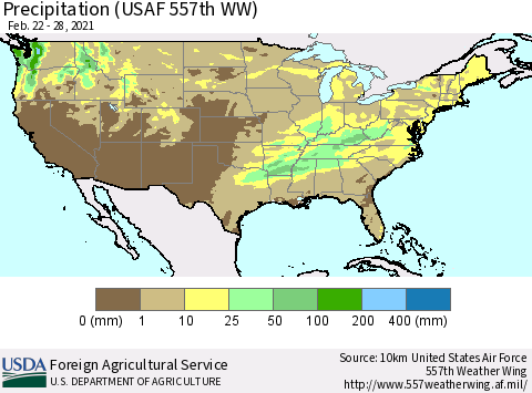 United States Precipitation (USAF 557th WW) Thematic Map For 2/22/2021 - 2/28/2021