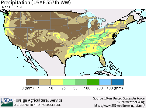 United States Precipitation (USAF 557th WW) Thematic Map For 3/1/2021 - 3/7/2021